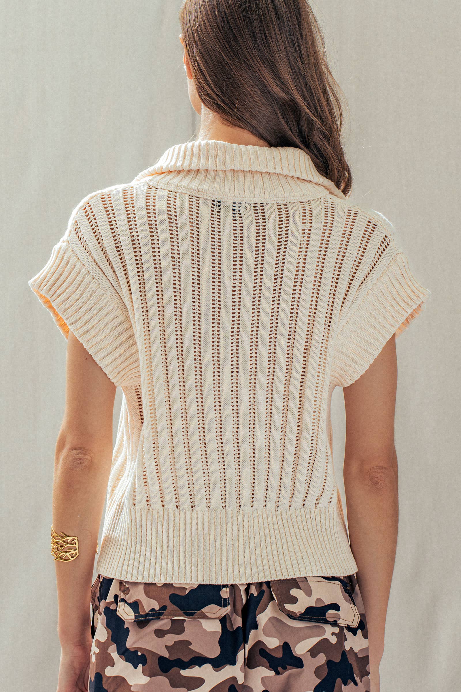 Ribbed Knit Half-Zip Mock Neck Sweater Vest