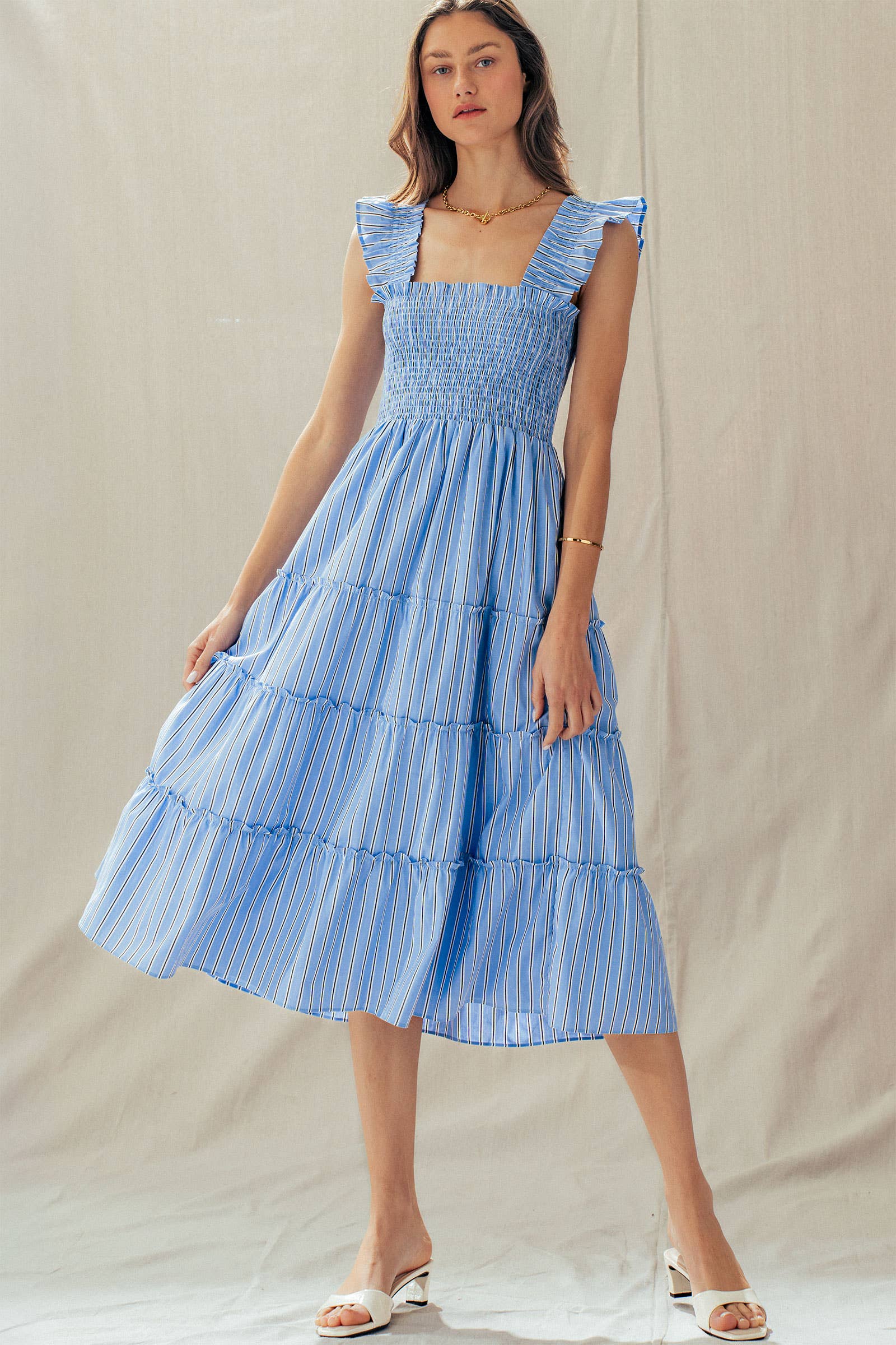 Cotton Smocked Tiered Midi Dress
