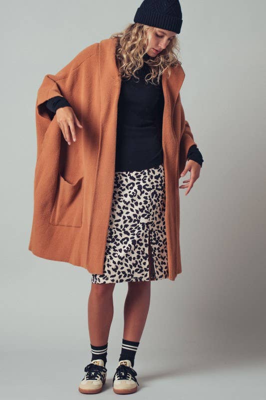 Oversized Cozy Hooded Open Front Knit Poncho