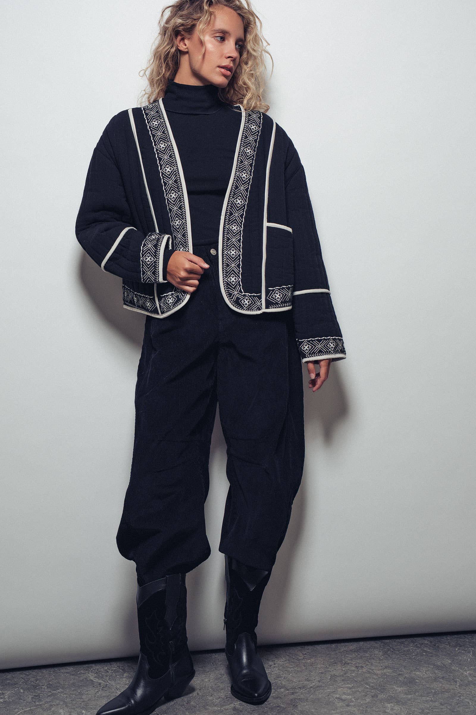 Boho Embroidered Quilted Western Cropped Jacket