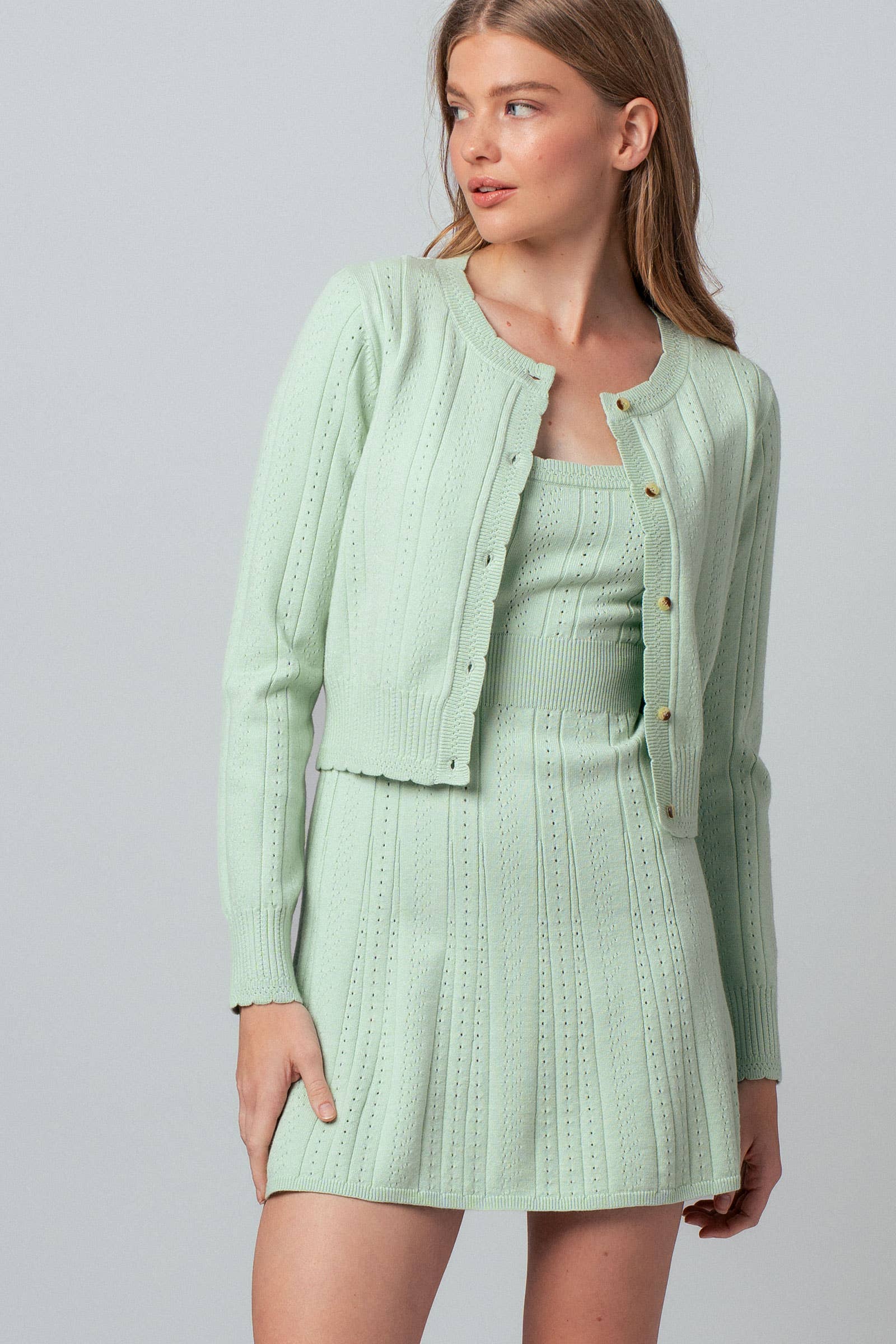 Pointelle Knit Button-Front Cardigan
