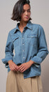 Western Pearl Snap Denim Button-Down Shirt in DENIM BLUE - Women's Shirts & Blouses | Urban Daizy