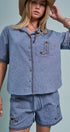 Sweet Cowgirl Boot Stitch Embroidered Shirt in BLUE - Women's Shirts & Blouses | Urban Daizy