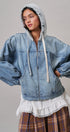 Hooded Denim Zip Up Jacket with French Terry Hood in DENIM - Women's Jackets & Blazers | Urban Daizy