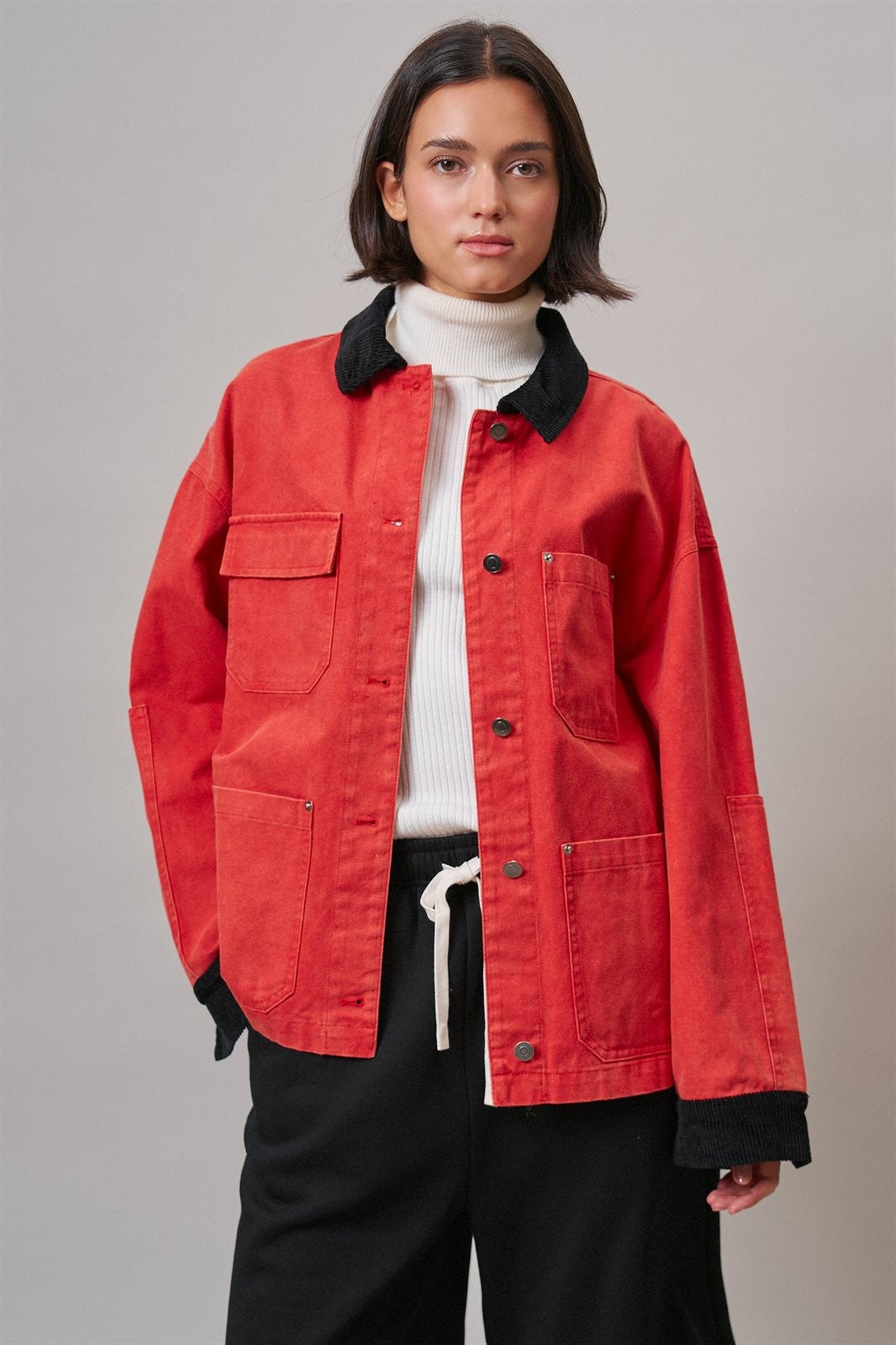 Oversized Utility Barn Jacket in RED - Women's Jackets & Blazers | Urban Daizy
