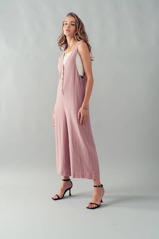 Urban Daizy Textured Button Front Wide Leg Jumpsuit Mauve Jumpsuit - Women's (UDZ-JR-00017) – alternate view 4