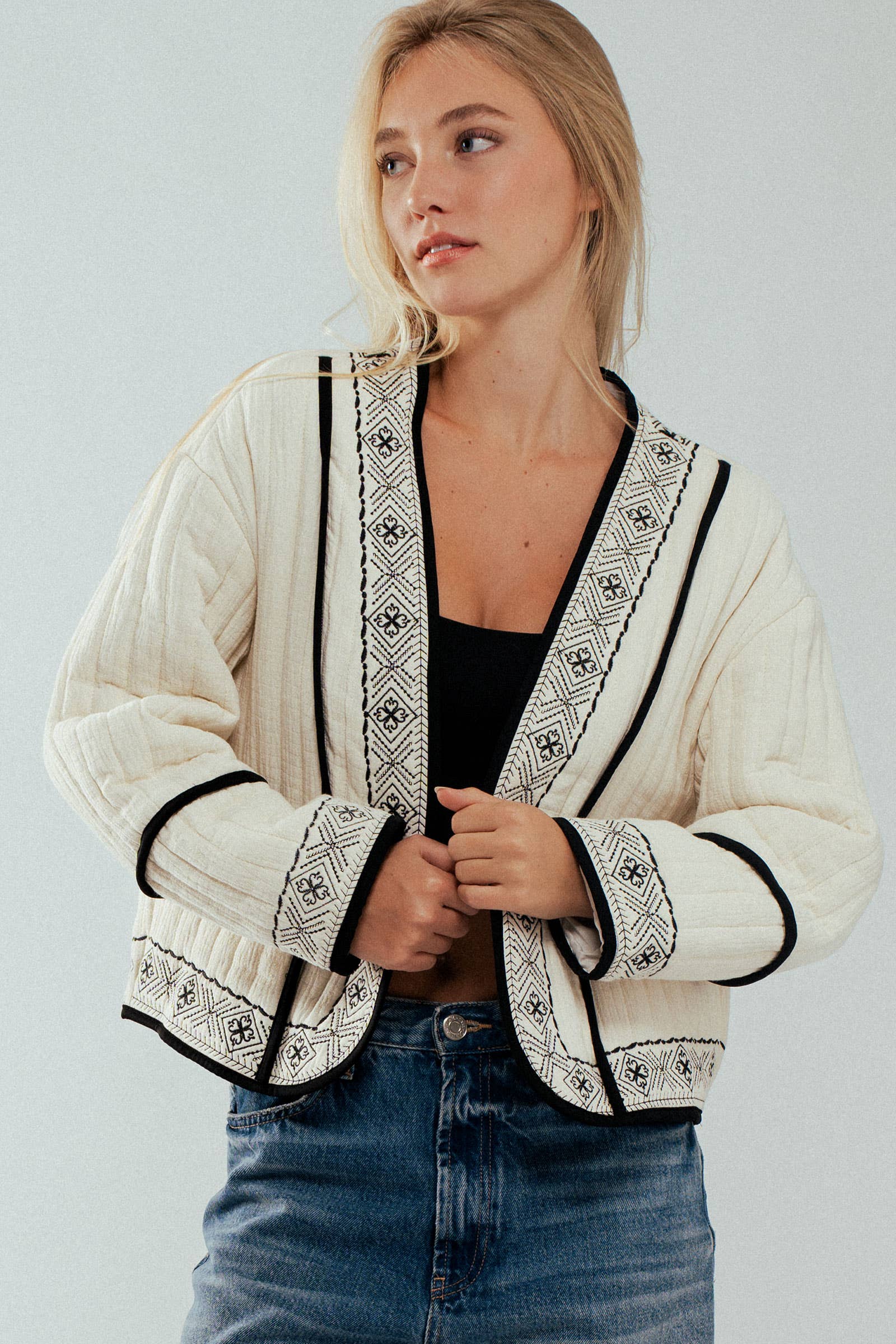 Boho Embroidered Quilted Western Cropped Jacket