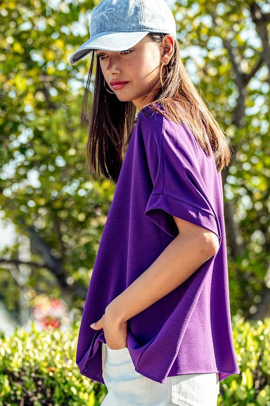 Urban Daizy Oversized V-Neck Folded Short Sleeve Top-GD Gd-Blue Blouse - Women's (UDZ-TP-00270) – alternate view 19