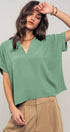 Urban Daizy Relaxed V-Neck Top with Folded Sleeves Ivory Blouse - Women's (UDZ-TP-00570) – alternate view 20