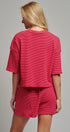 Ribbed Knit Boxy Tee and Shorts Lounge Set in RED WHITE - Women's Short Sets | Urban Daizy