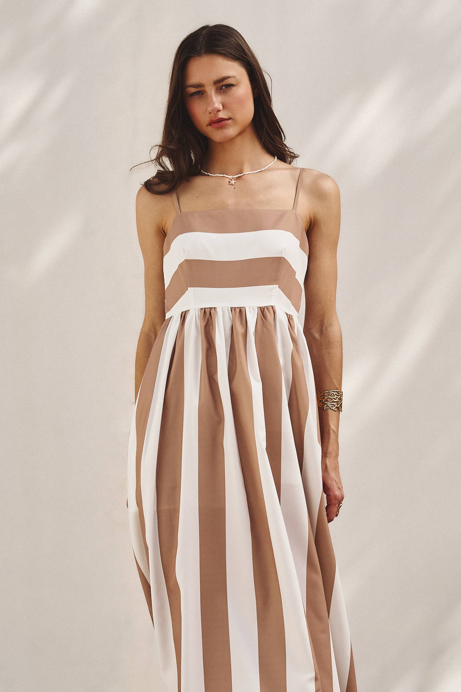 Vertical Stripe Smocked Back Maxi Dress