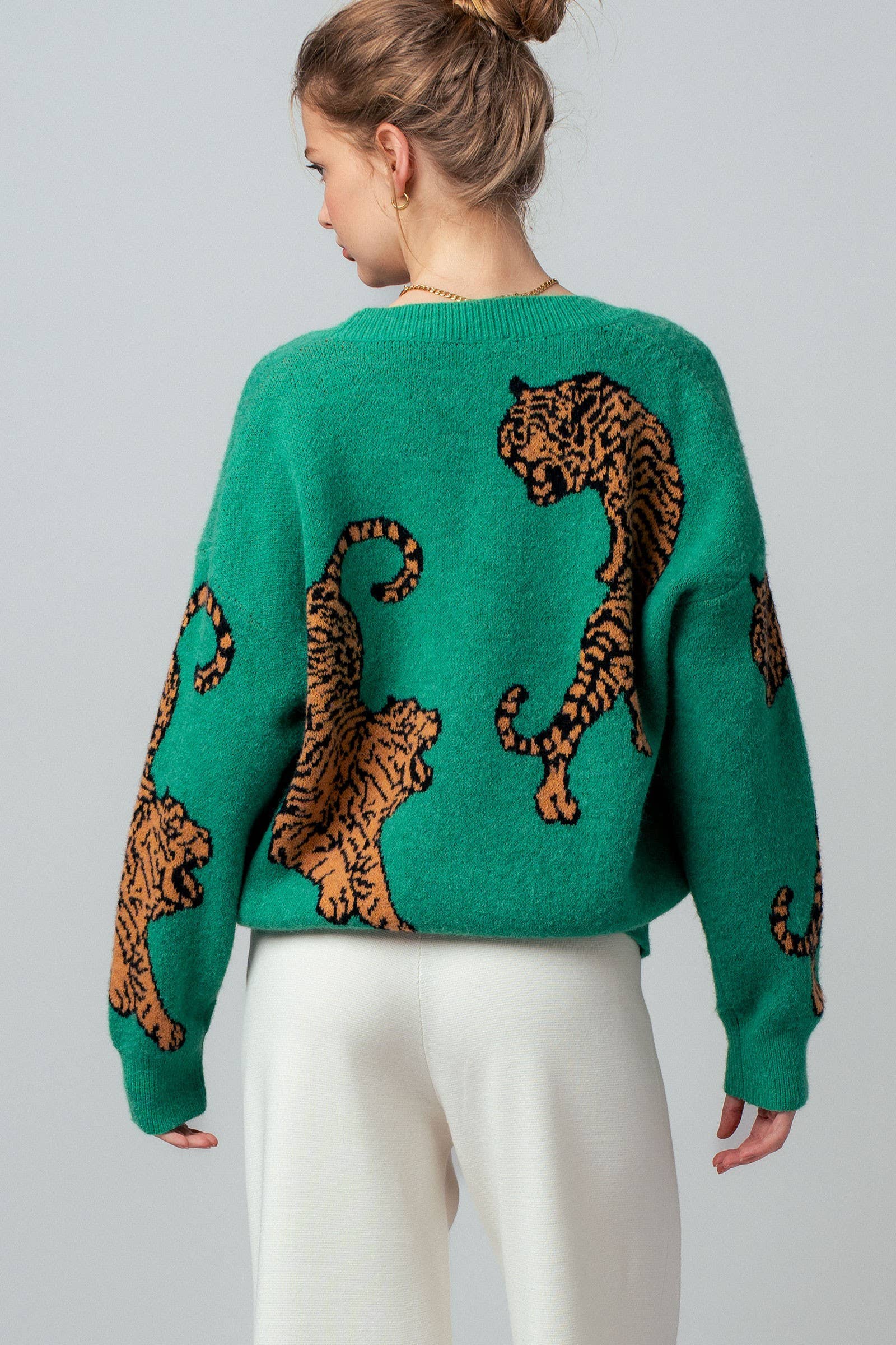 Tiger Jacquard Knit Sweater Cardigan