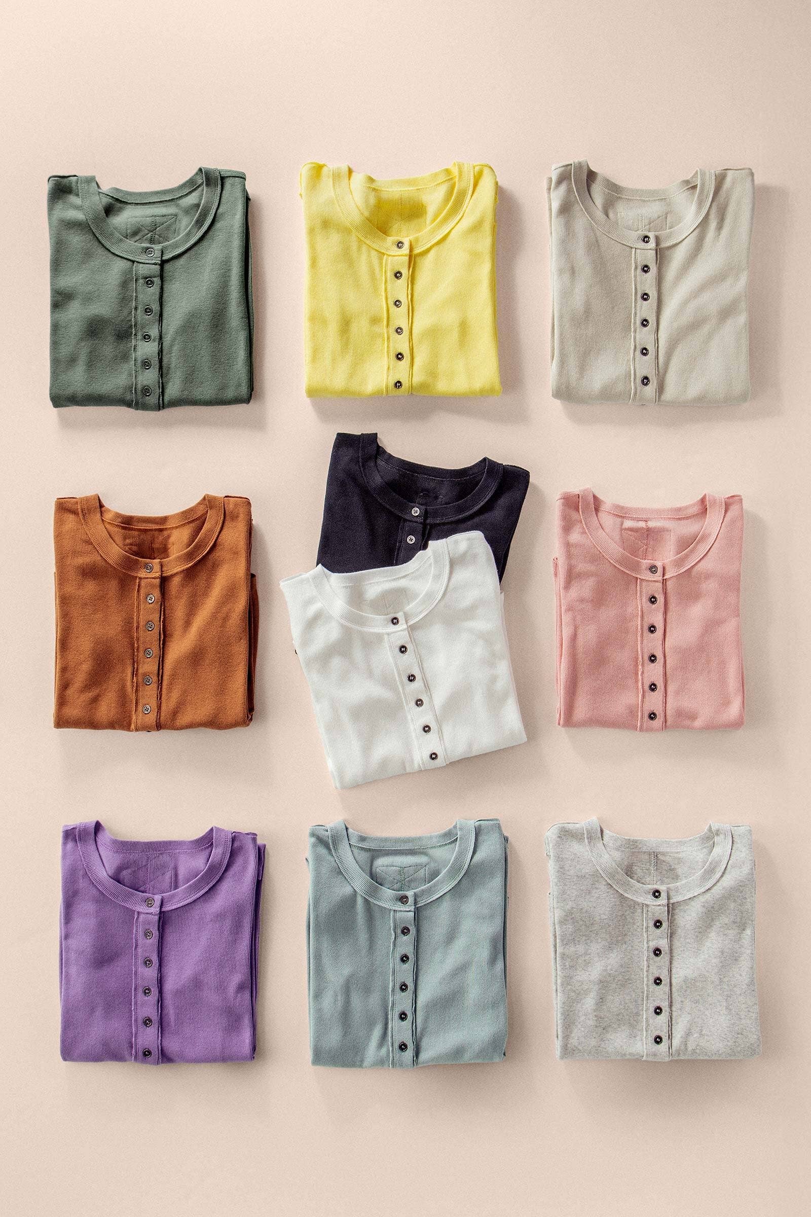 Ribbed Henley Long Sleeve Top