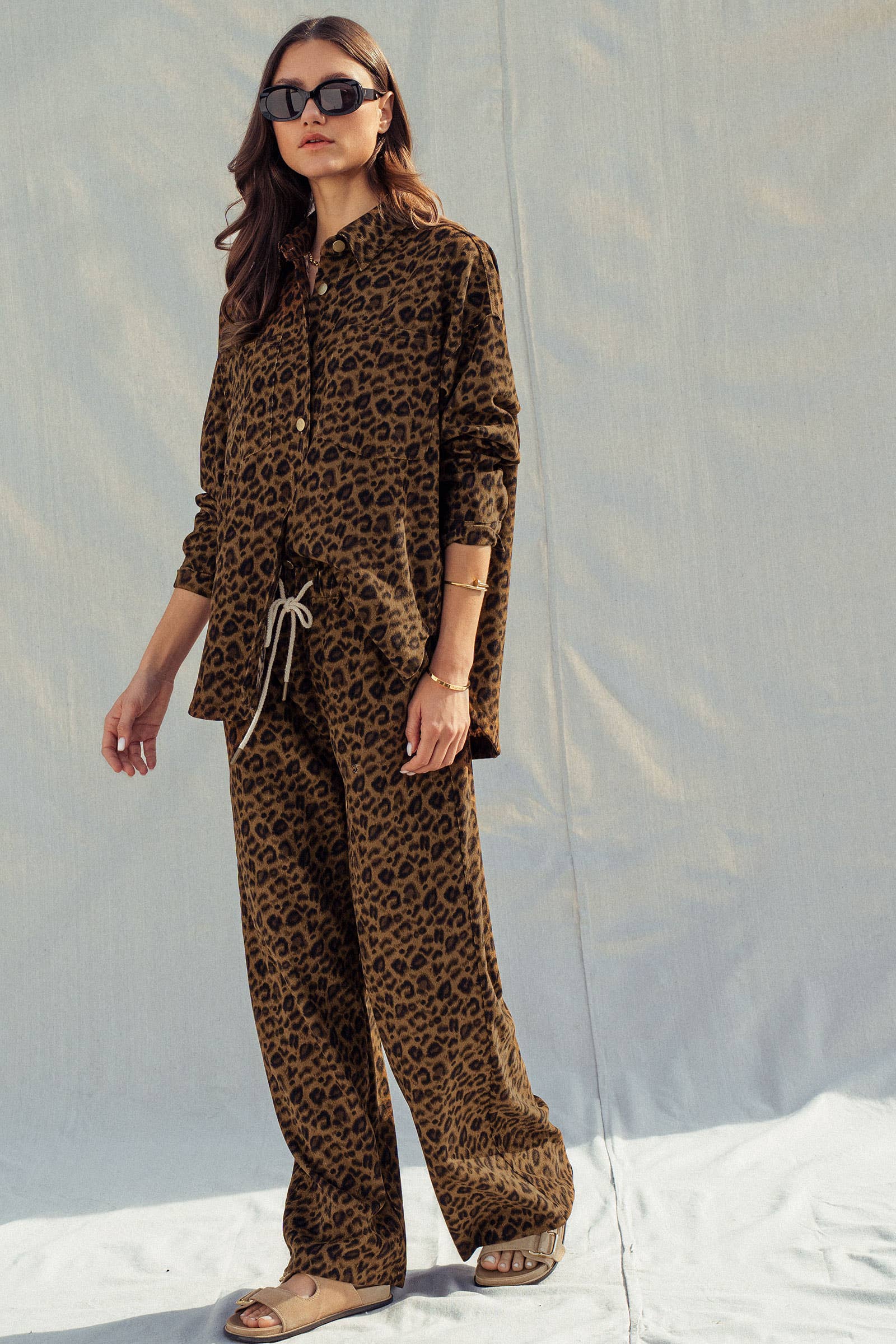 Urban Daizy Leopard Print Set–Oversized Button-Up Shirt & Relaxed Pants Leopard Lounge Set - Women's (UDZ-AC-00201) – alternate view 9