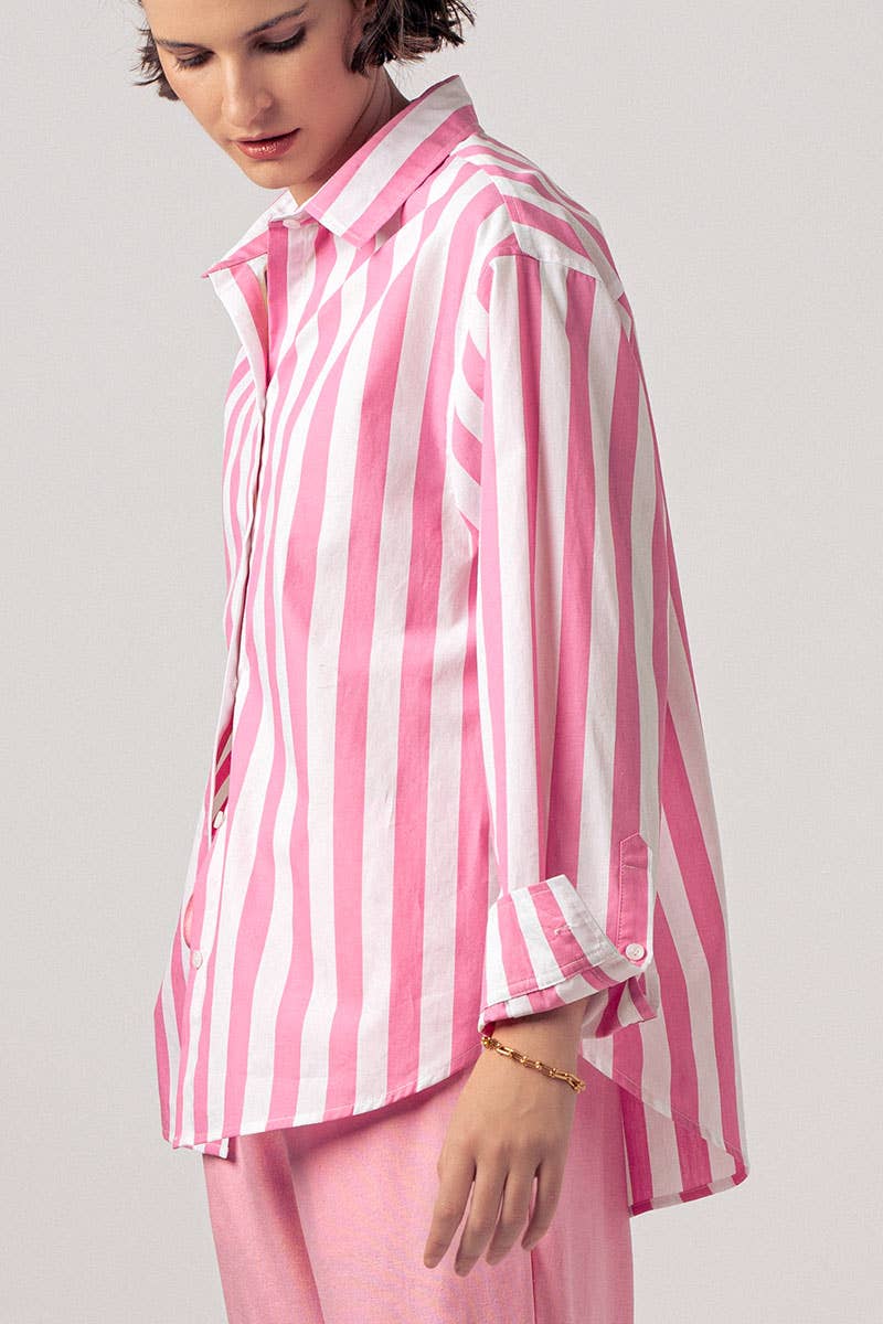 Urban Daizy Oversized Stripe Button Down Collared Shirt Blue Button Down Shirt - Women's (UDZ-TP-00759) – alternate view 20