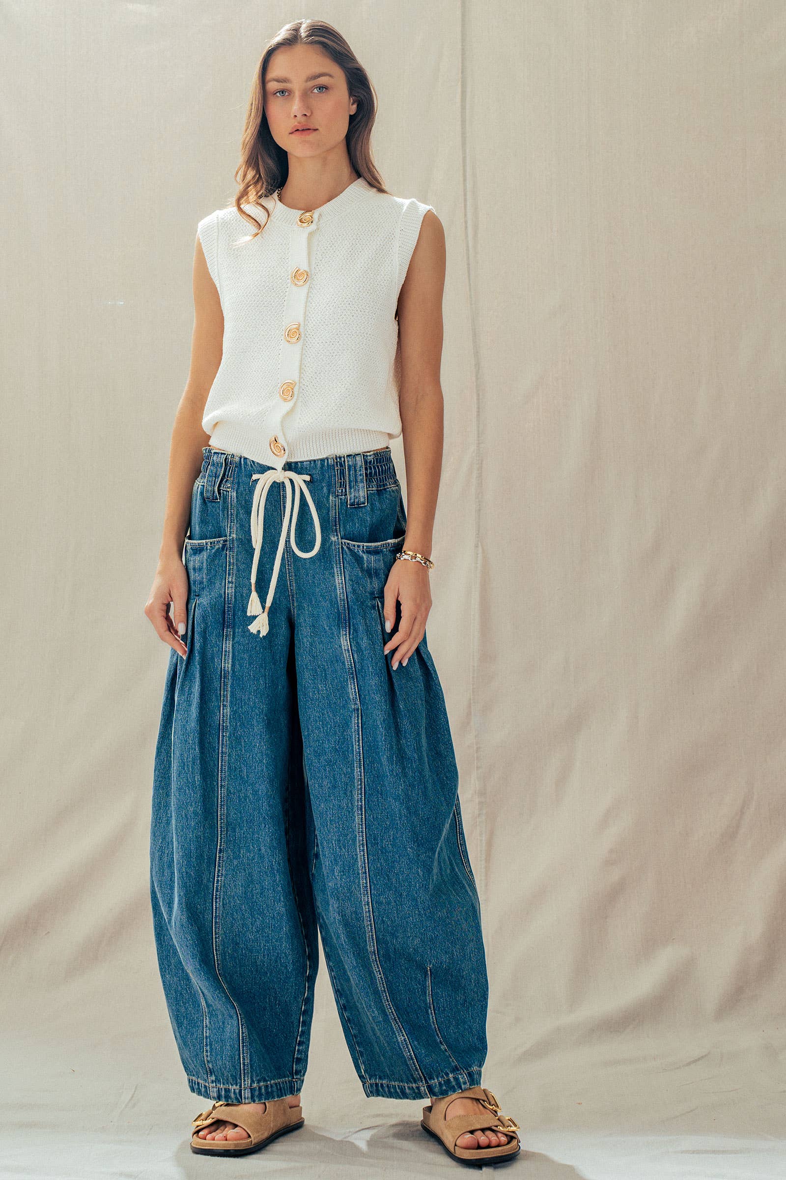 Urban Daizy Textured Knit Vest Seashell Buttons Blue Sweater Vest - Women's (UDZ-KN-01049) – alternate view 27