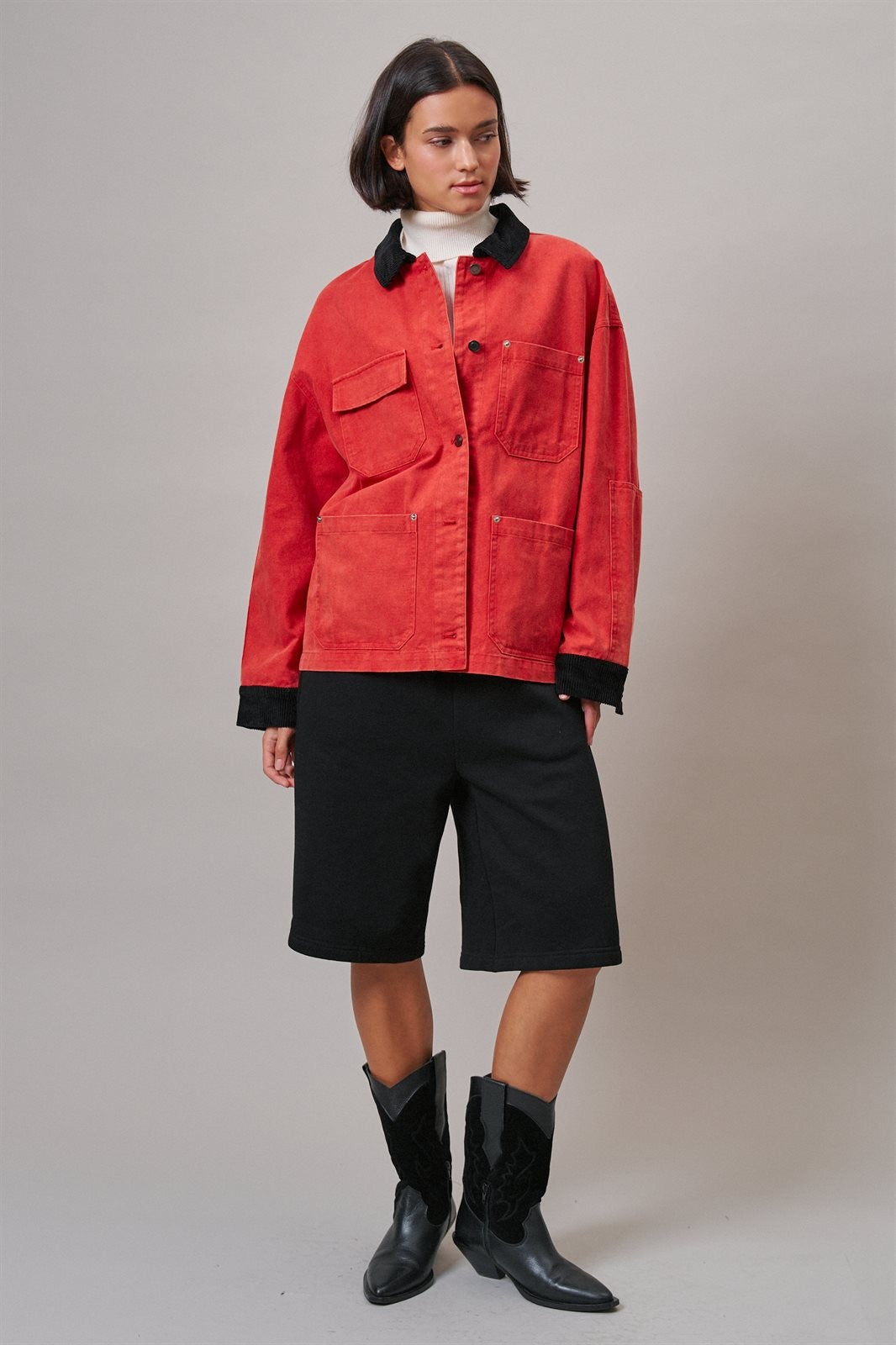 Oversized Utility Barn Jacket in RED - Women's Jackets & Blazers | Urban Daizy
