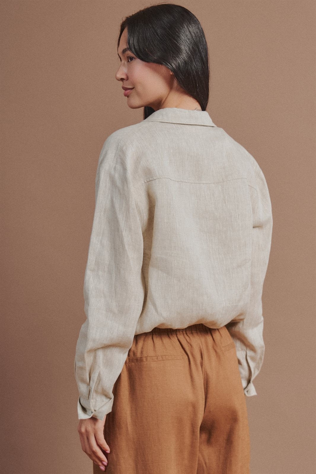 Linen Double Layer Wrap Blouse with Built-In Tank in LINEN - Women's Shirts & Blouses | Urban Daizy