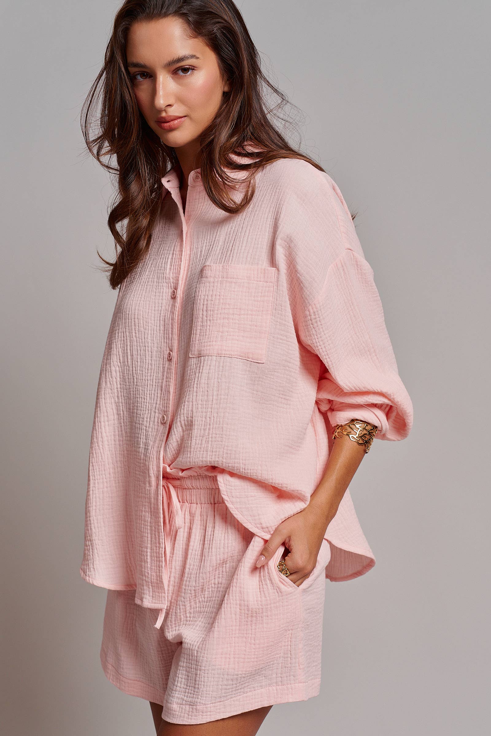Crinkle Cotton Gauze Resort Button-Up Set