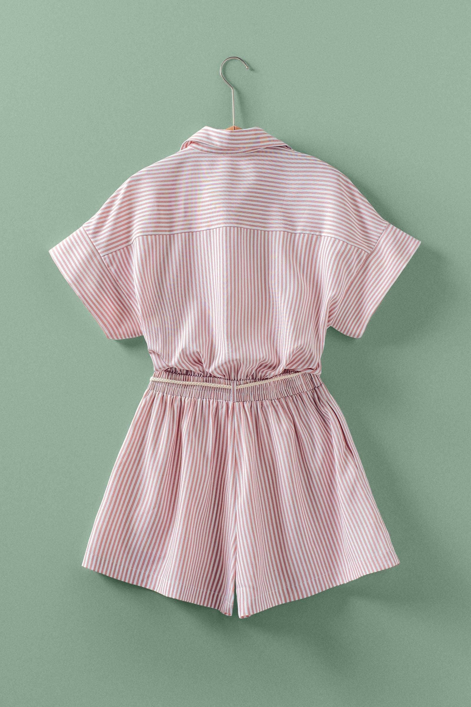 Urban Daizy Striped Tassel-Belt Collared Romper Pink Romper - Women's (UDZ-JR-00069) – alternate view 4