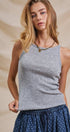 Urban Daizy Everyday Essential Ribbed Scoop Tank Grey Tank Top - Women's (UDZ-TP-01087-Grey) – alternate view 2