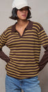 Striped Collared Layered Polo Top in BROWN - Women's Sweaters | Urban Daizy