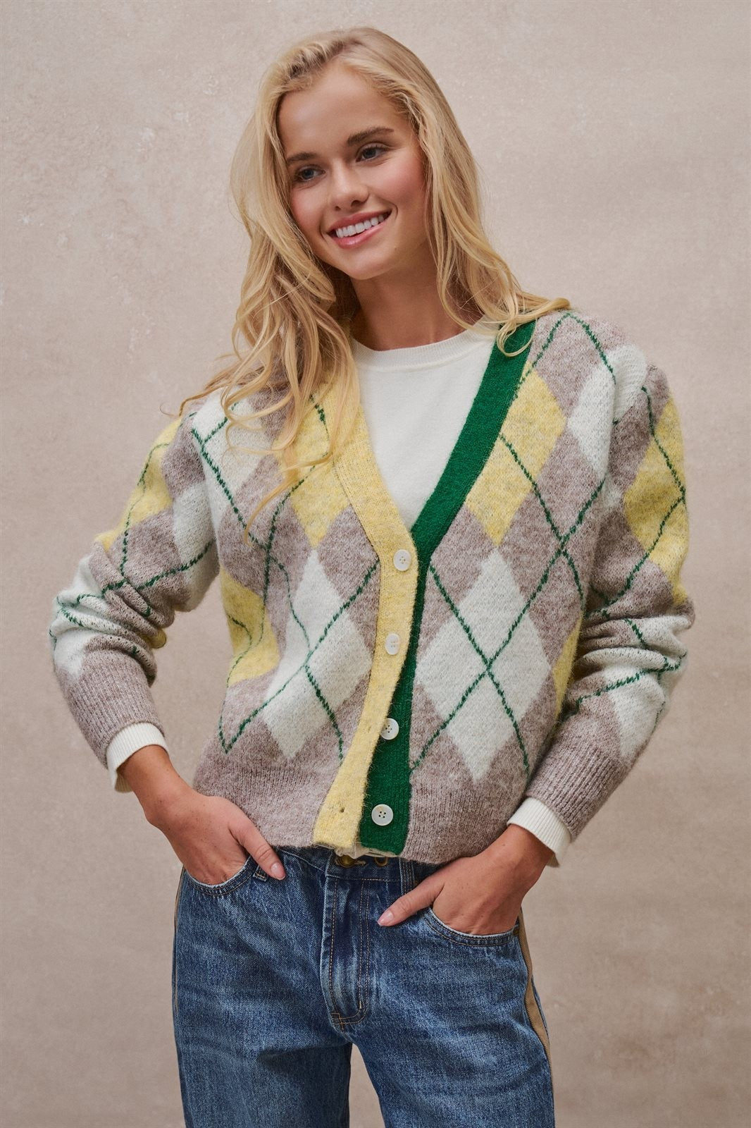 Vintage Pastel Argyle Back to School Cardigan in Preppy Old  in GREEN - Women's Cardigans & Shrugs | Urban Daizy