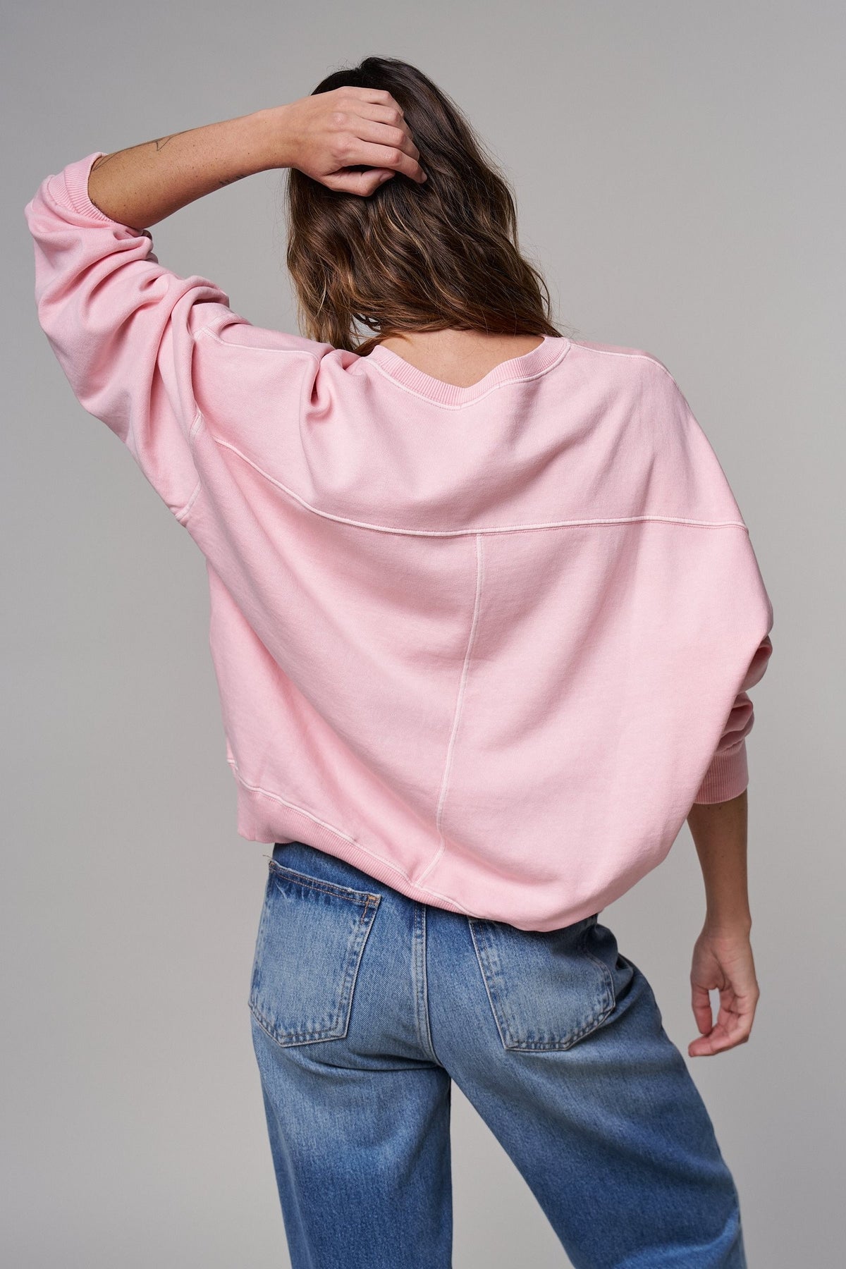 Oversized Graphic Sweatshirt Pigment Wash Cotton Crewneck in PINK CLAY - Women's Sweatshirts & Hoodies | Urban Daizy