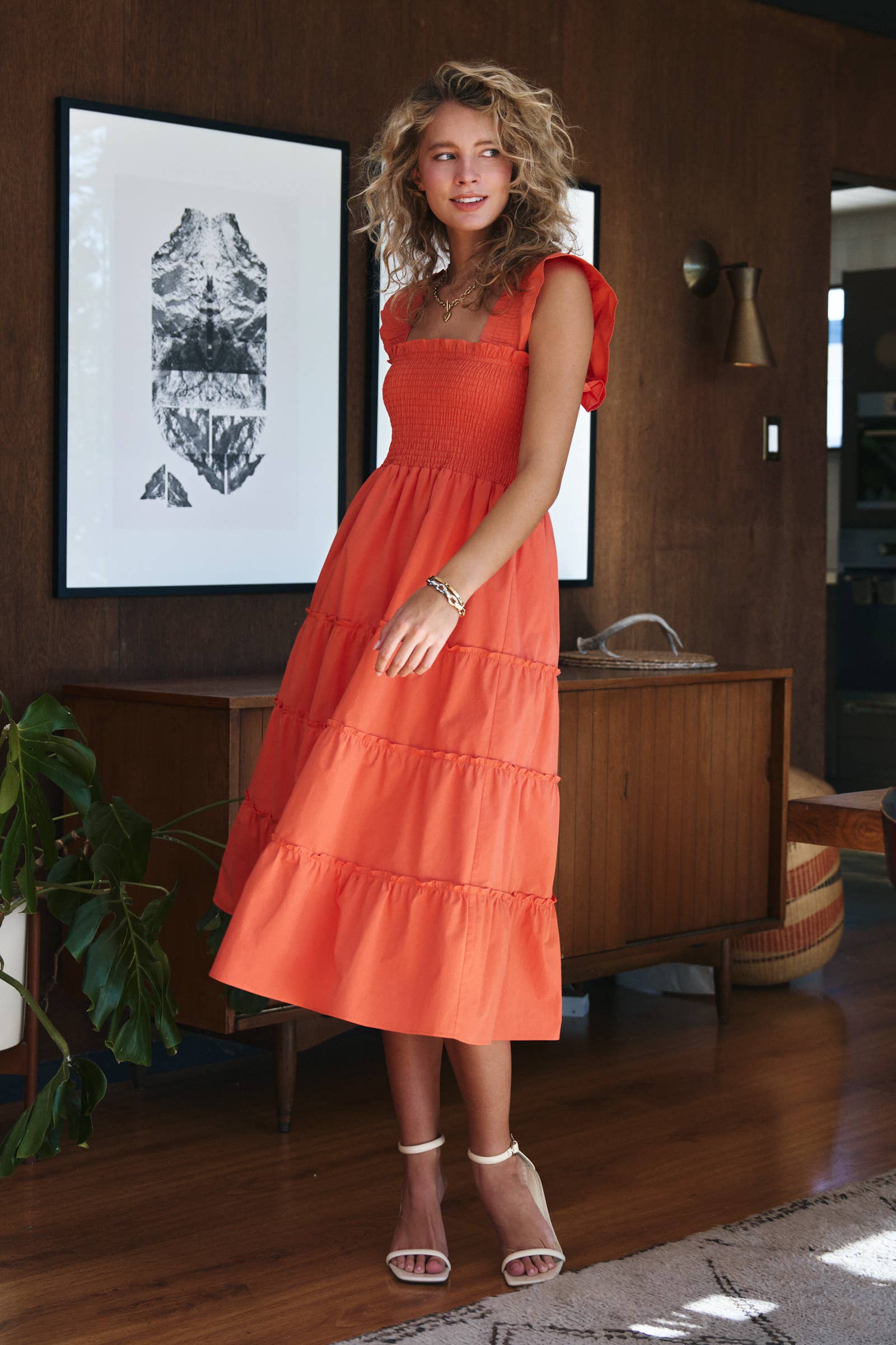 Cotton Smocked Tiered Midi Dress