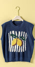 Urban Daizy Lemon Graphic Knit Vest Citrus Print Navy Sweater Vest - Women's (UDZ-KN-01048)