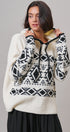 Nordic Fair Isle Hooded Sweater Wool Blend in IVORY BLACK - Women's Sweaters | Urban Daizy