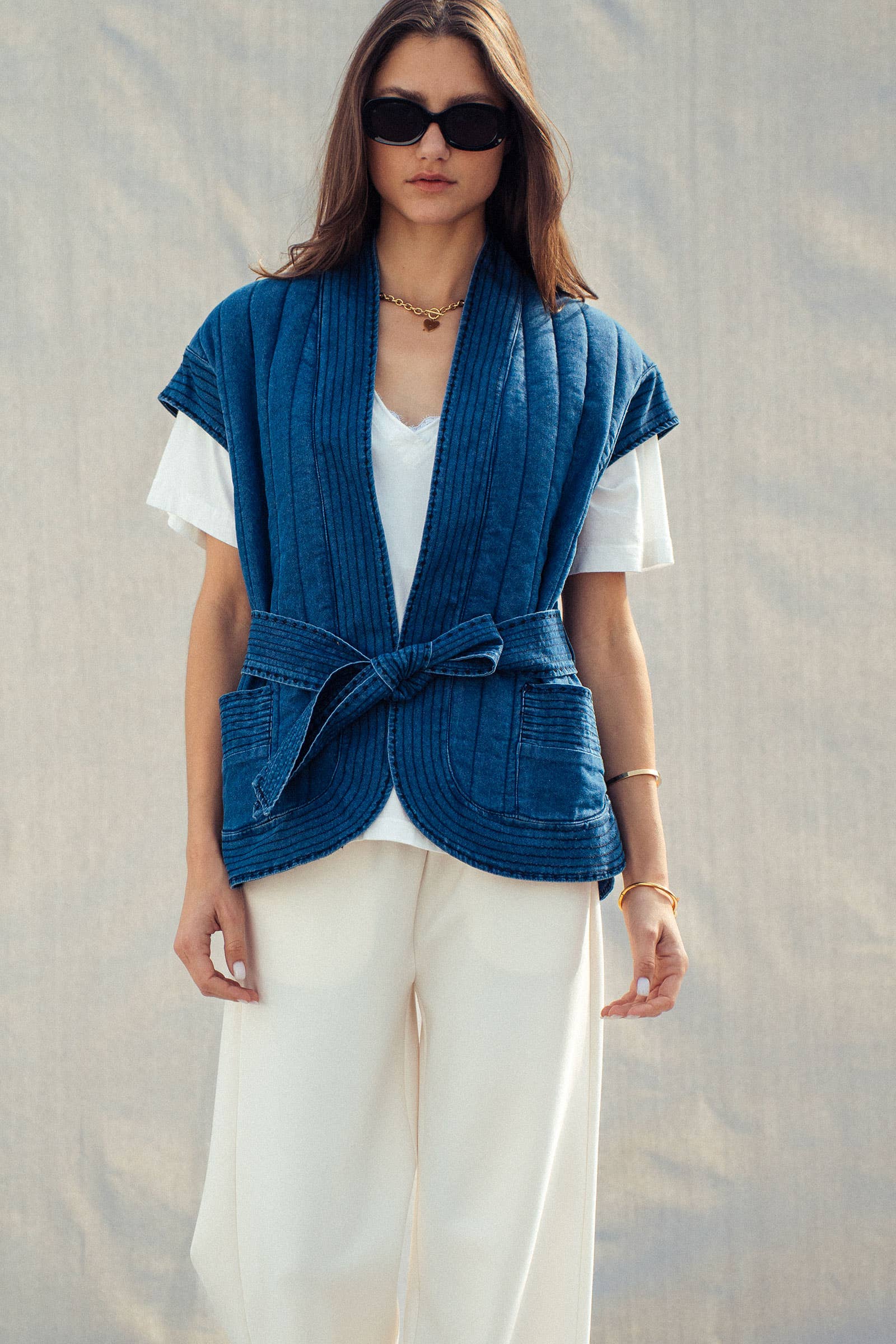 Washed Belted Denim Vest