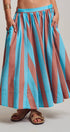 Urban Daizy Retro Chevron Stripe Elastic Waist Maxi Skirt Blue-Brown Skirt - Women's (UDSK0106-Blue-Brown)