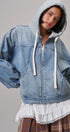 Hooded Denim Zip Up Jacket with French Terry Hood in DENIM - Women's Jackets & Blazers | Urban Daizy