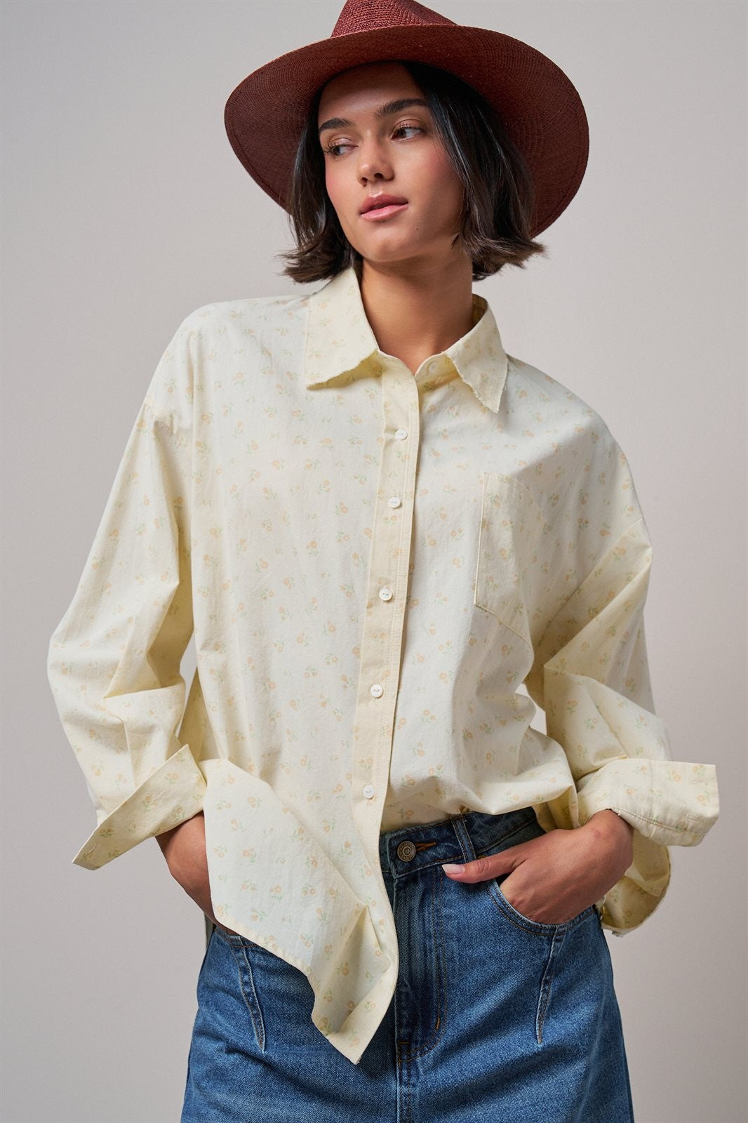 Soft Meadow Button-Down Shirt in CREAM - Women's Shirts & Blouses | Urban Daizy