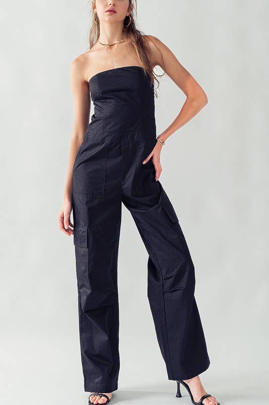 Urban Daizy Strapless Wide Leg Cargo Pocket Artisanal Jumpsuit Moss Jumpsuit - Women's (UDZ-JR-00002) – alternate view 15