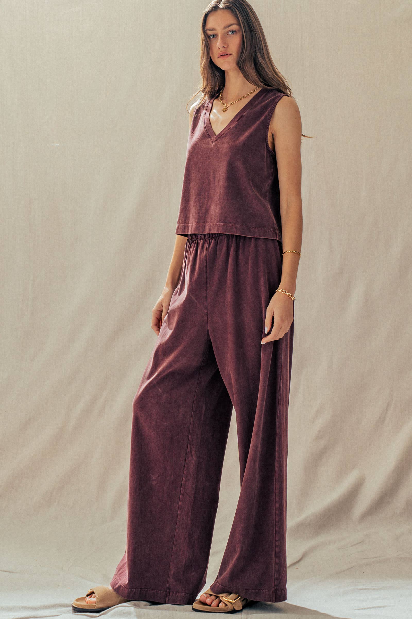 Elastic Waist Wide Leg Knit Pants