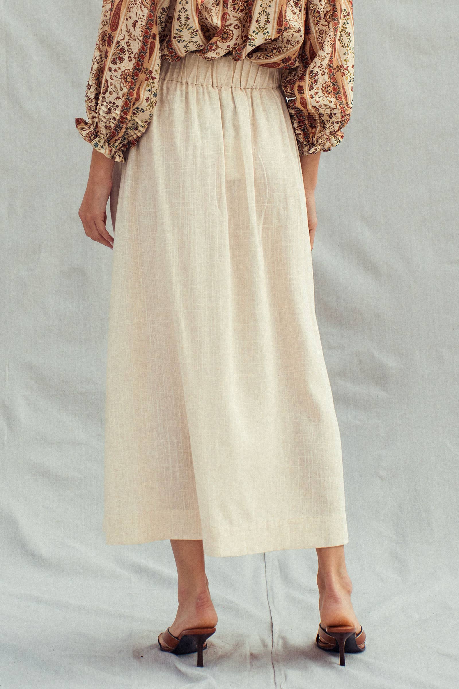 Bohemian Button Front Wrap Around Elastic Waist Maxi Skirt