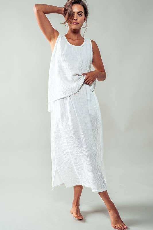 Urban Daizy Soft Double Gauze Elastic Waist Midi Skirt Blue-Sage Skirt - Women's (UDZ-SK-00060) – alternate view 13