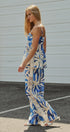 Satin Wide-Leg Pants Set with Crop Top in BLUE IVORY - Women's Pants Sets | Urban Daizy