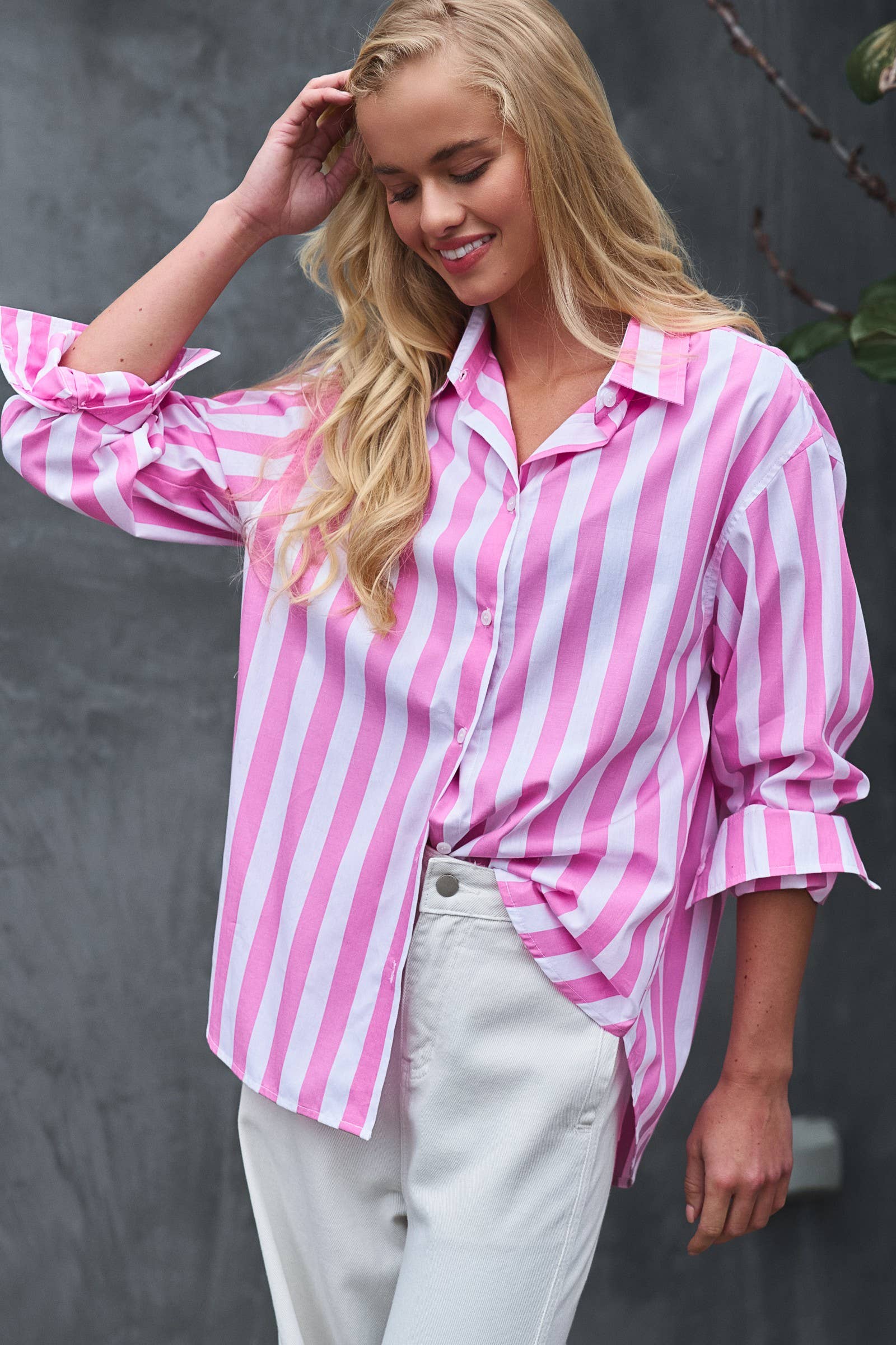 Oversized Stripe Button Down Collared Shirt