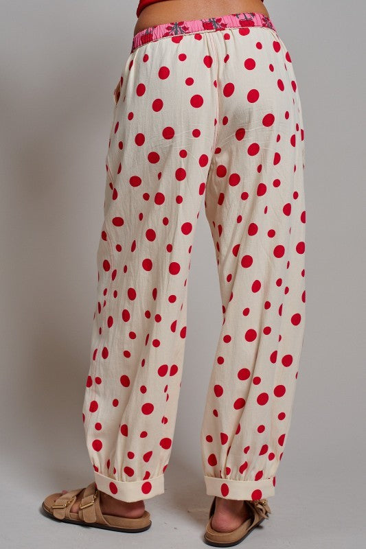 Retro Candy Pop Polka Dot Pants in CREAM RED - Women's Pants | Urban Daizy