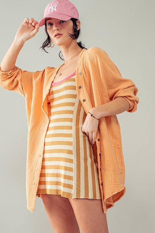 Urban Daizy PREMIUM SOFT FRAYED HEM GAUZE VINTAGE WASHED SHIRT Forest-Green Button Down Shirt - Women's (UDZ-TP-00225) –…