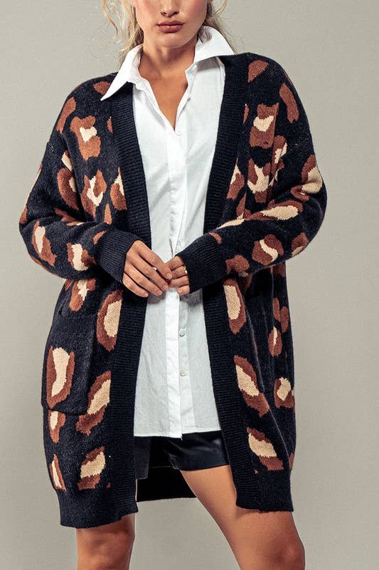 Urban Daizy Chic Animal Print Open Front Knit Cardigan Black Cardigan - Women's (UDZ-KN-00571) – alternate view 9