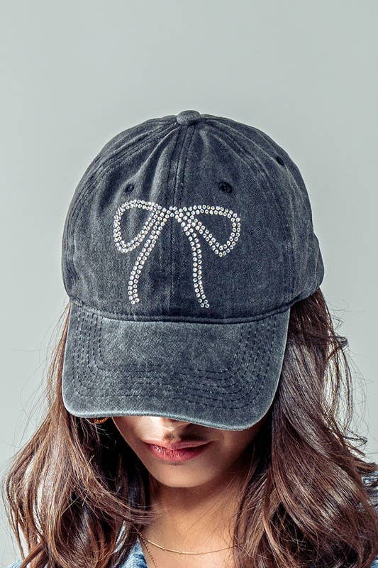 Urban Daizy Rhinestone Bow Embellished Baseball Cap Black Baseball Cap - Women's (UDZ-AC-00113) – alternate view 4