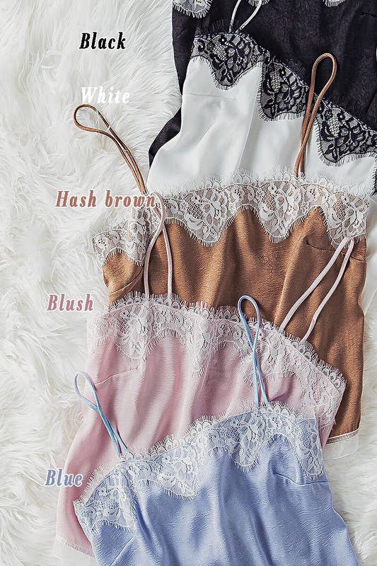 Scalloped Lace Trim Satin Camisole Top