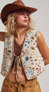 Urban Daizy Floral Tapestry Tie-Front Boho Vest Beige-Multi Outerwear Vest - Women's (UDOW0299-Beige-Multi) – alternate view 2