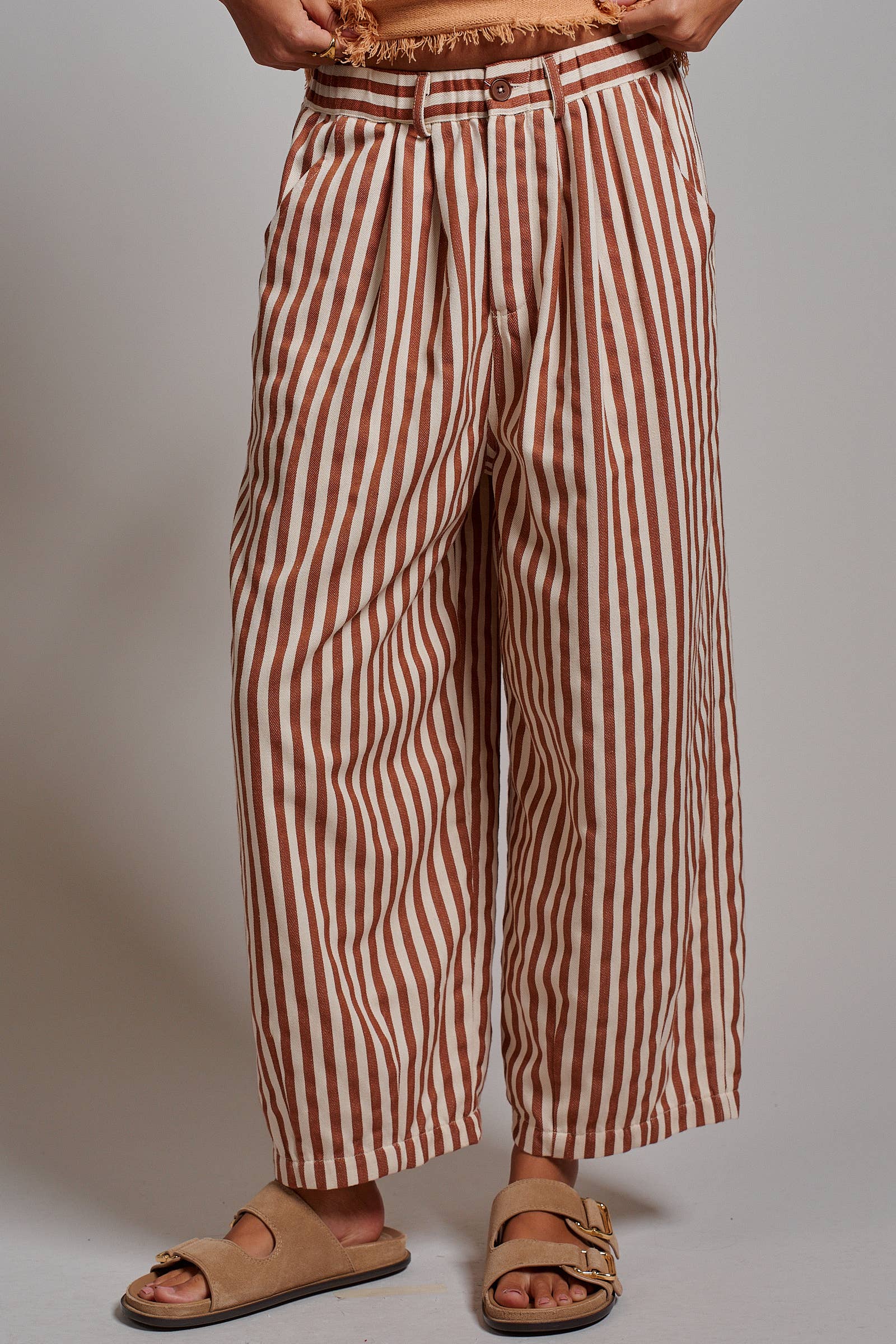 Striped Pleated Wide Leg Culotte Pants