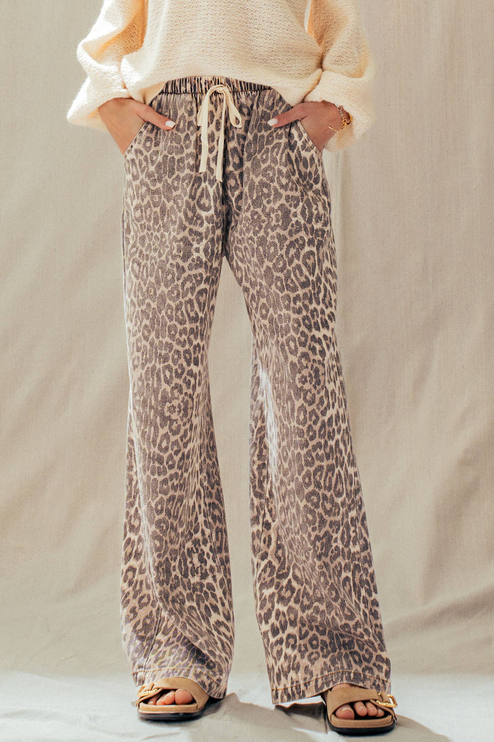 Urban Daizy Leopard Print Wide Leg Cotton Pants Drawstring Leopard Pants - Women's (UDZ-PT-00482) – alternate view 3