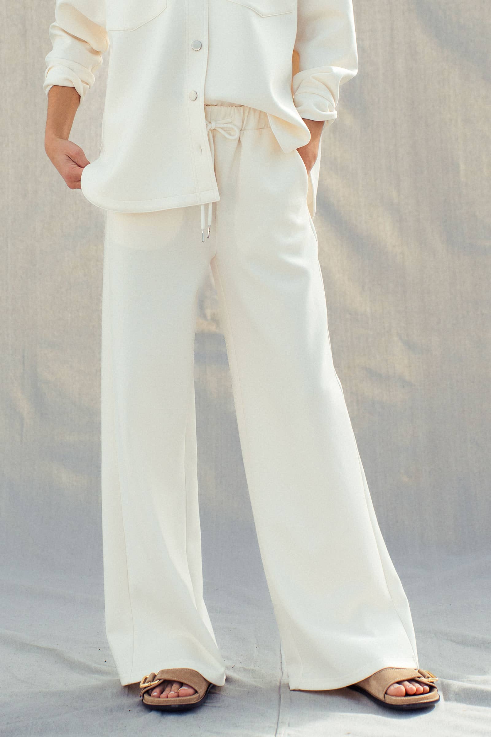 Urban Daizy Cotton Blend Wide Leg Drawstring Lounge Pants Sage Lounge Sweatpants/Joggers - Women's (UDZ-PT-00484) – alternate view 2